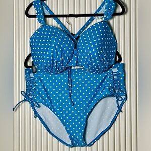 Island Rays Turquoise and White Polka Dot Bikini, Size 3X